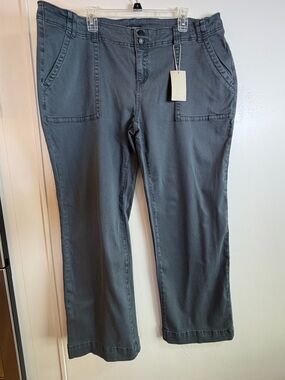 Plus Size 4XL Gray Utility Pants Wide Leg Cropped Stretch Cotton